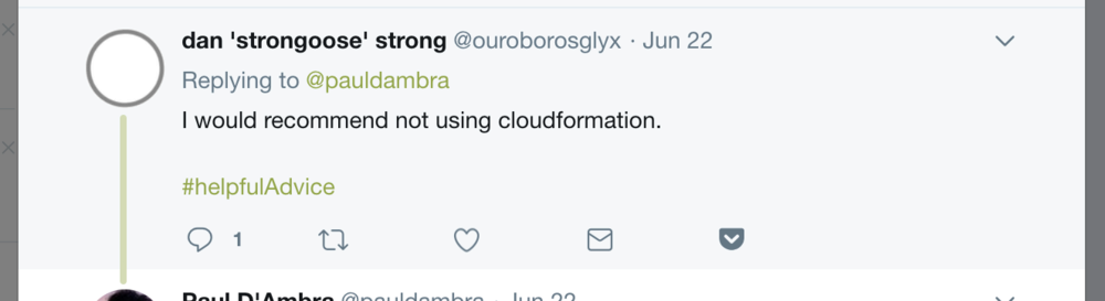 advice on twitter to not use cloudformation