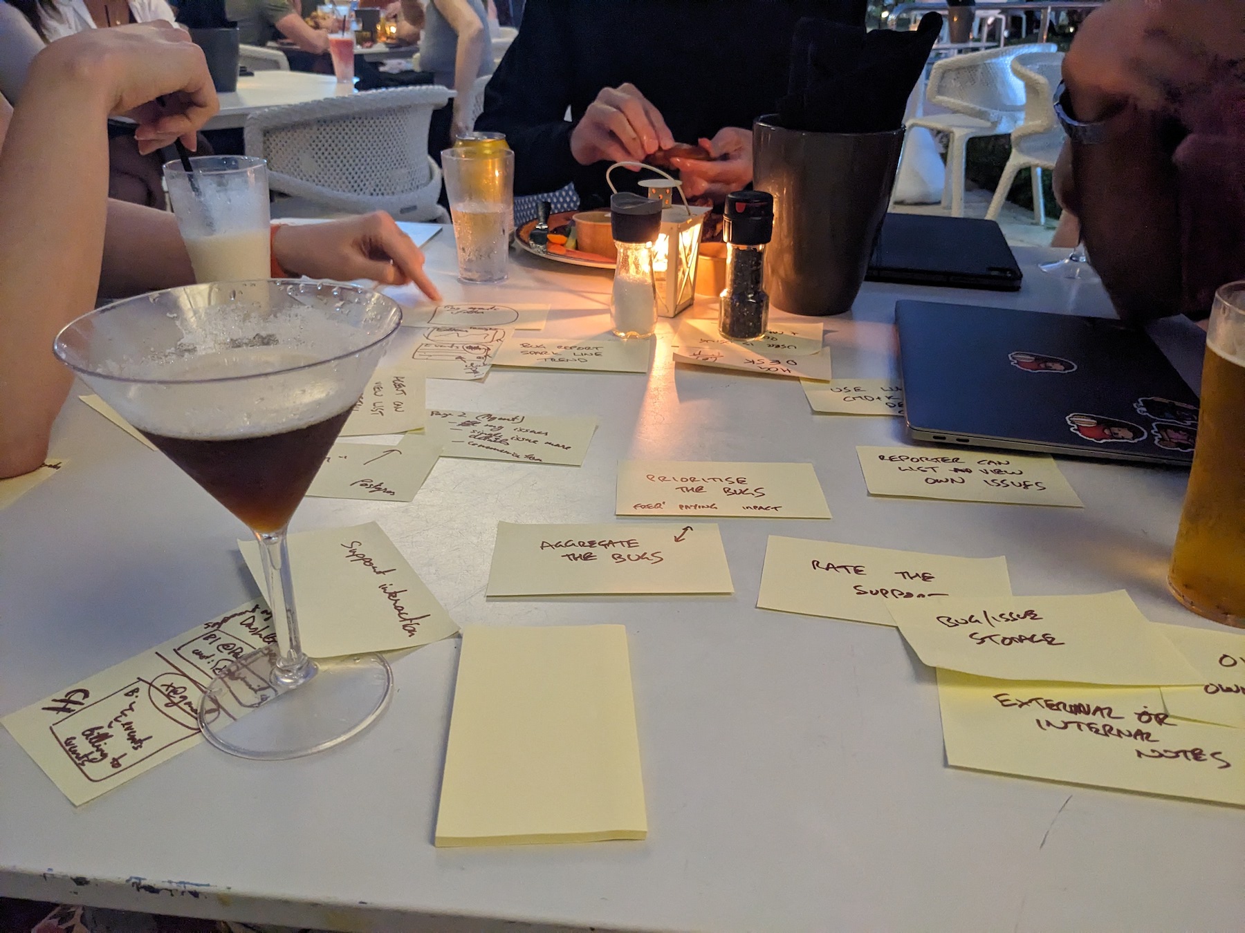 a table with post-it notes on the surface