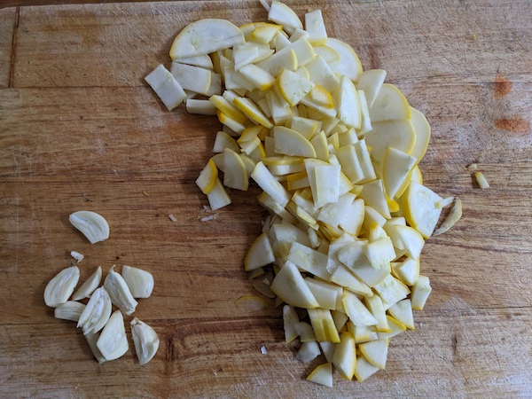 chopped garlic and zucchini
